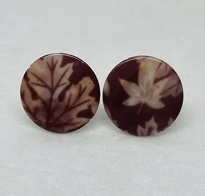 Vintage 1980s Iridesecent Stone Maple Leaf Art Cufflinks 1.25” Round Decor 18 • $23.72