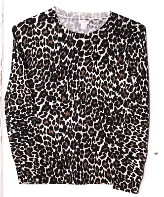 J CREW SWEATER Ladies Size XS Black Tan Ivory Leopard Print Long Sleeve Cotton • $15.99