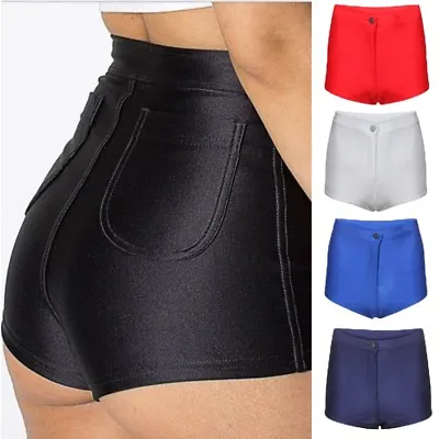 Womens/ladies High Waisted American Style Shiny Disco Shorts/hot Pants Sz 6 - 20 • £11.99