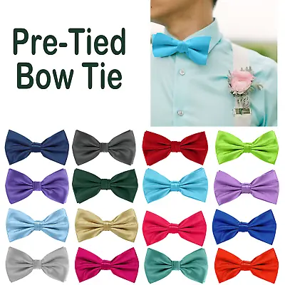 Mens Bow Tie Neck Adjustable Satin Plain Dickie Fancy Dress Wedding New Year • £2.39