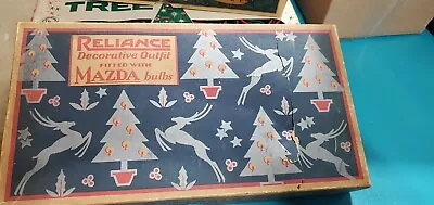 $29.95 • Buy Vtg Christmas Tree Lights Reliance Mazda Art Deco Deer Box Fabric Cord C9