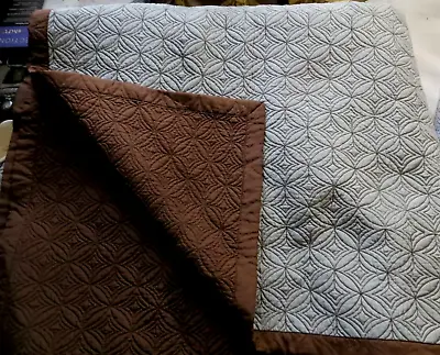 Restoration Hardware Queen Quilted Coverlet In Silver Sage/Chocolate • $145
