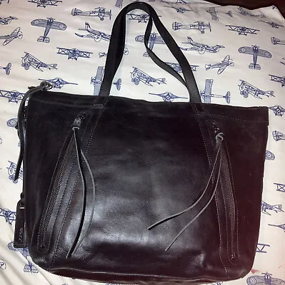 Joe's Women's Black Leather Expandable Fringe Tote Shoulder Bag Handbag Purse • $33.50
