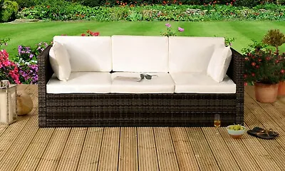 Rattan Sun Lounger Storage Sofa Sunbed Garden Patio Furniture - 3 Seater • £209.99