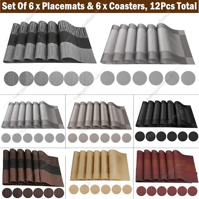 Set Of 6 PVC Place Mats & 6PCS Coasters Dining Table Placemats Non-Slip Washable • £7.99