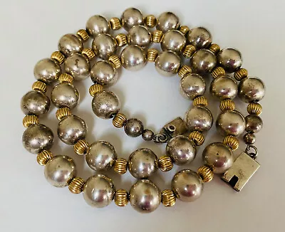 Vintage Taxco Mexico Sterling Silver Ball Bead Two Tone 12mm Necklace 24” • $149.99