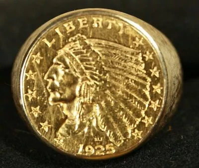 10K Men's Coin Ring. (#10) W/US 2.5 Indian Gold Coin.13.10grms Total Wt. Size 7. • $1579