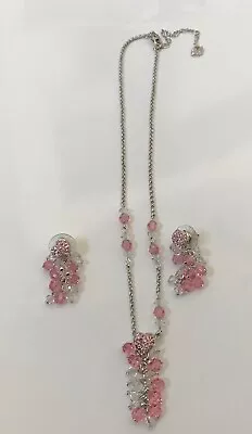 SWAROVSKI Pink/Clear Crystal Silvertone Necklace W/matching Earrings • $48