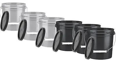 1 Gallon Food Grade Plastic Bucket With Lid ( Pack Of 6) BPA Free Grey And Black • $54.77