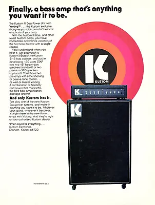Vtg 70s KUSTOM BASS AMP MAGAZINE PRINT AD Amplifier Head Speaker Cabinet Pinup • $14.99