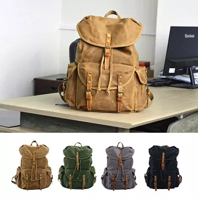 $69.99 • Buy Vintage Backpack Canvas Shoulder Bag Waterproof Men's Bag Rucksack Travel Hiking