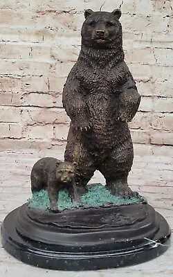 Large Moigniez Papa Bear Standing Cub Bronze Sculpture Marble Base Statue • $199.50