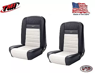 Deluxe PONY Seat Upholstery  Ford Mustang Front Bucket Seats - Black & White • $605.37