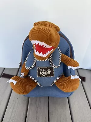 Naturally KIDS Small Dinosaur Backpack - T-REX Toy For Kids Blue Brown Plush NEW • $12