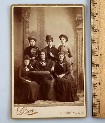 Original Photo Cabinet Card Women Group Crossdressing & Smoking Cigars Sheboygan • $24.99