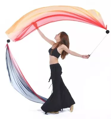 2024  Women Sexy Belly Dance Costume Gradient Silk Veil Poi 1 Veil + 1 Poi Chain • $29.70