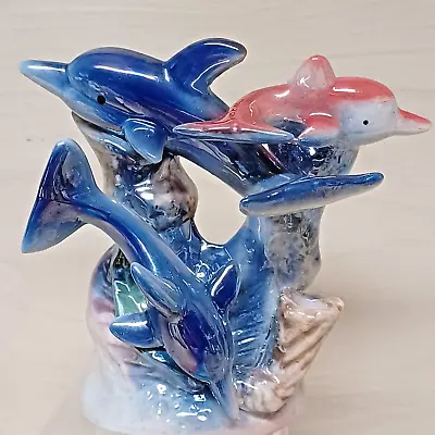 Vintage K's Collection Porcelain Lusterware Dolphin Family Figurine Multi-color • $12