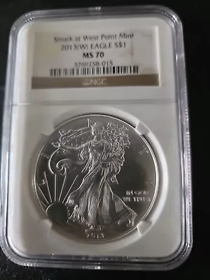 2013-w Silver Eagle Dollar $1 Struck At West Point ~ Ngc Ms70 ~ Free S/h • $35