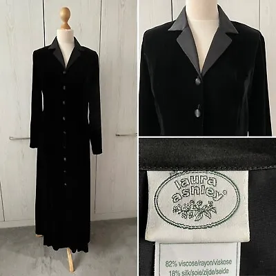£150 • Buy LAURA ASHLEY Vintage 90's Silk Velvet Coat Dress UK 12 Black Victorian Riding