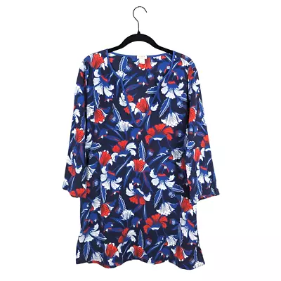 J. Crew Blue Red White Floral 3/4 Sleeve Tissue Tunic Swim Cover-up Size Large • $28