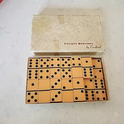 $9.99 • Buy Vintage Cardinal Catalin Dominoes Butterscotch #500 Dominoes Double 6 Texas