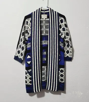 Lucky Brand Intarsia Tribal Print Longline Cardigan 7W50931 Size XS/S Blue Black • $21.24