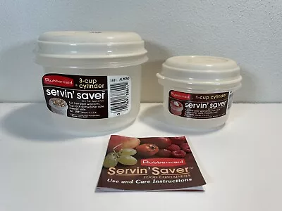 Vtg Rubbermaid Servin Saver #7 3 Cup And #6 1 Cup Round Almond Cylinders & Lids • $16.50