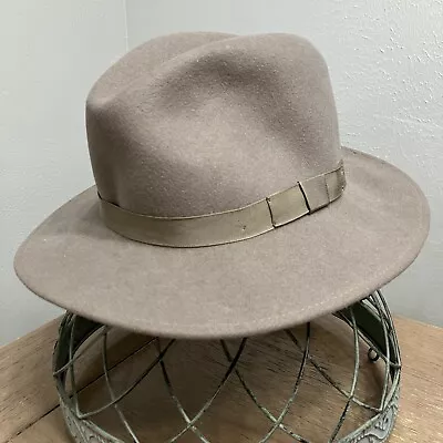 VTG Dorfman Pacific Stockton CA 100% Wool Felt Tan Fedora Hat USA Size M • $26.24