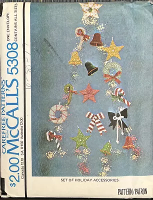 🦋 1976 McCALL'S #5308 - CHRISTMAS ORNAMENTS - WREATHS - CANES - BOWS PATTERN FF • $6.90