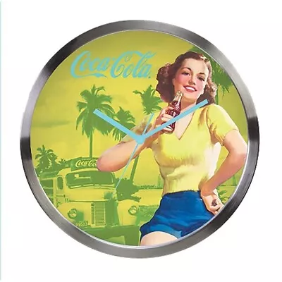 Coca Cola Wall Clock Pin Up Palm Trees Retro - 30cm Official Coke Licensed Perth • $59.95