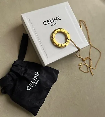 Vintage Massive CELINE PARIS Logo Medallion Pendant Chain Necklace • $350