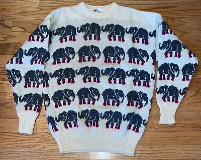 VTG Borderglen ELEPHANT TRUNK UP/DOWN Crew Neck Wool Sweater Scotland Sz: Large • $65