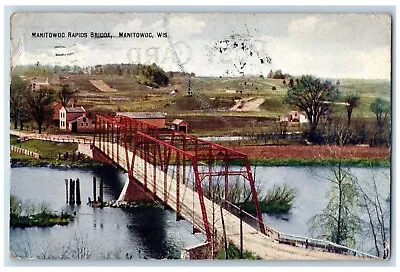 Manitowoc Wisconsin WI Postcard Manitowoc Rapids Bridge Aerial View 1913 Vintage • $29.95