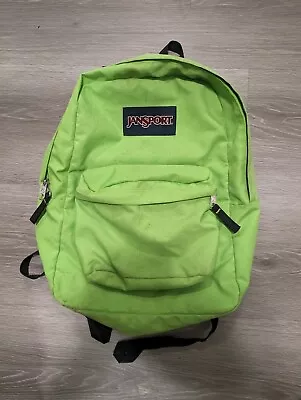JanSport Backpack Green Lime Neon Slime Distressed Stained College Hiking Bag • $10.99