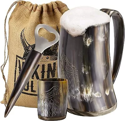 Viking Culture Ox Horn Mug Shot Glassand Bottle Opener (3 Pc. Set)  Fenrir  • $44