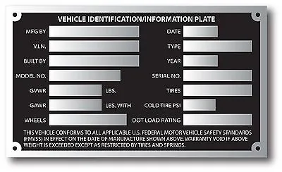 Aluminum Trailer ID Tag Vin Plate Serial GVWR Medical Blank New Free Ship USA • $14.24