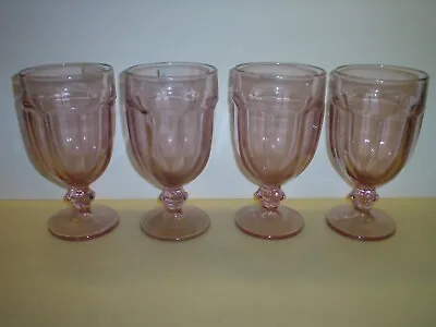4 Vintage Libby Duratuff Gibraltar Pink Ice Iced Tea Glasses Goblets - Free Ship • $25