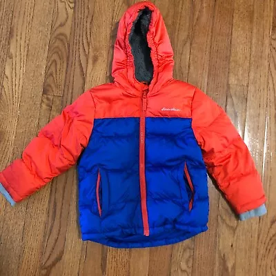 Eddie Bauer Classic Down Jacket 3T Red And Blue Fleece Lined Thumb Hole Cuffs • $20