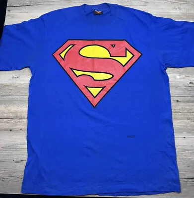 Vintage Superman T-Shirt Blue DC Comics Logo Warner Bros Made In USA Mens XL • $19.96