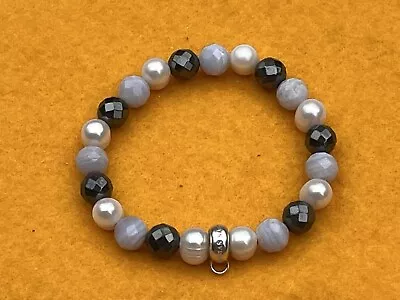 Thomas Sabo Black Obsidian Pearl & Blue Bead And Silver Charm Carrier Bracelet • £20
