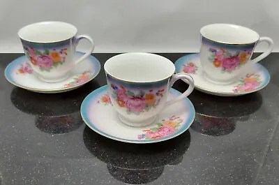 SET Of 3~ SGK China Demitasse Floral Tea Cup & Saucer Set Made In Occupied Japan • $23.96