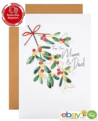 Mum & Dad Christmas Card 23 X 16cm By Hallmark  Festive Leaves & Berries Design • £1.99