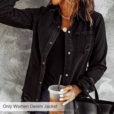 Women Denim Jacket Boyfriend Distresse Loose Breathable Button Design Universal • $40.44