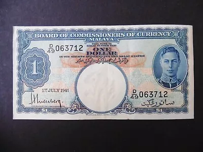 Banknote ~ Malaya Straits Settlements $1 One Dollar 1st July 1941 ~ High Grade • £30