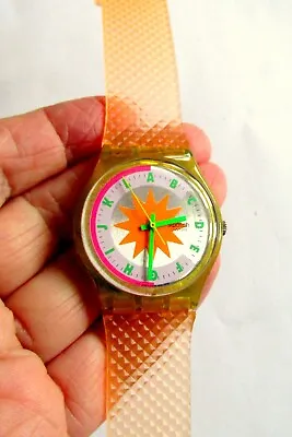 Swatch Watch Ag 1991 Orange Starburst With Letters Instead Of Numbers • £20