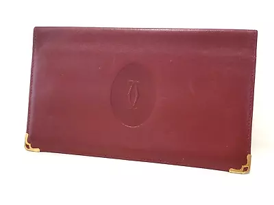 Cartier Must De Cartier  Leather Long Wallet Purse Bordeaux Gold Auth • $68.99