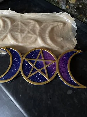 Rubber Latex Mould Triple Moon Incense Holder Pagans Wiccan Pentagram  Altar • £10