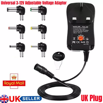 Universal 3-12V Adjustable Voltage Adaptor Charger USB AC/DC Power Supply Adapte • £8.88