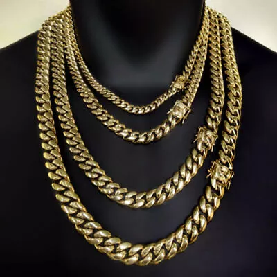 Men's Miami Cuban Link Bracelet Chain 14k 18k Gold Plated Stainless Steel 4-14MM • $16.73