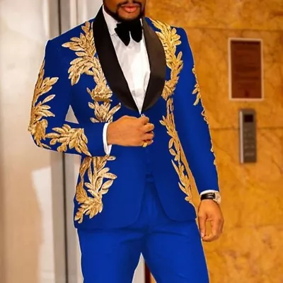 Men Gold Sequin Suit Floral Embroidery Design Jacket Singer Performance Costume • $126.40
